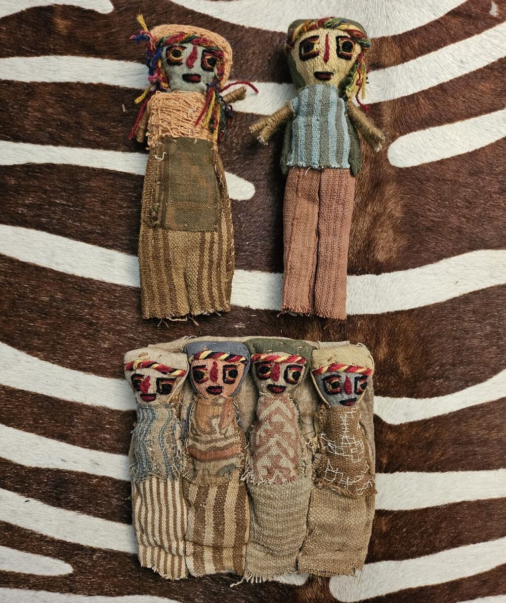 Vintage Lot of 3 Handmade Peruvian Chancay Dolls Traditional Andean Patterns
